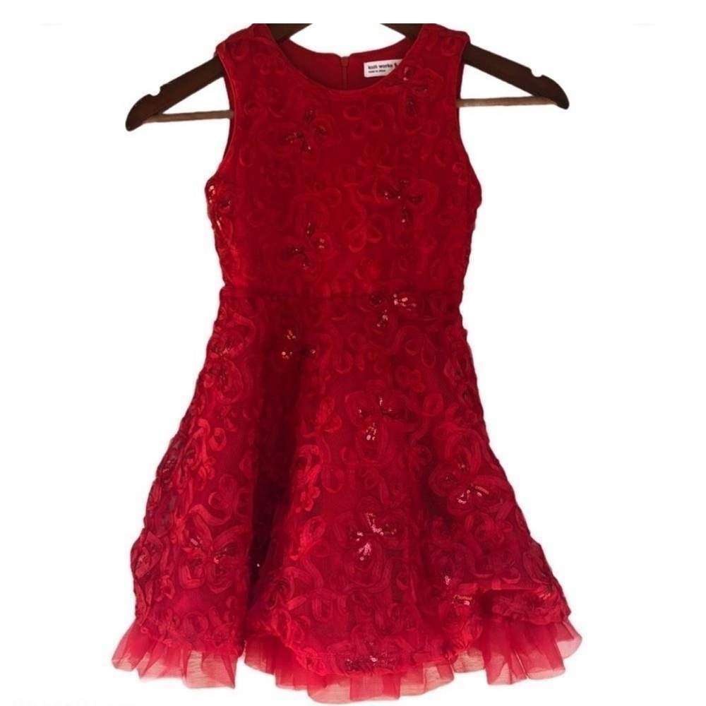 Knit Works red lace sequined A line girl formal/holiday dress-5